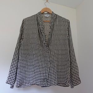100% Silk Vintage Houndstooth Cowl Neck Blouse